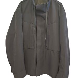 Emporio Armani Black Bomber Jacket with Zip Closure and Standing Collar. It made